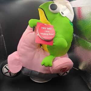 Dan Dee Musical Frog on Scooter Sings Riding Solo Animated Plush Toy Pink Green